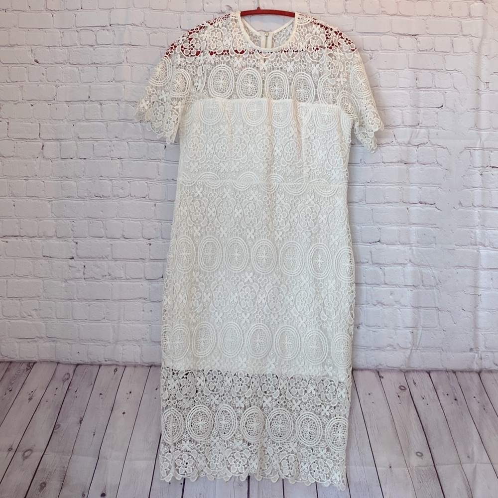 Perfect summer event white crochet dress, JUST ME, size large